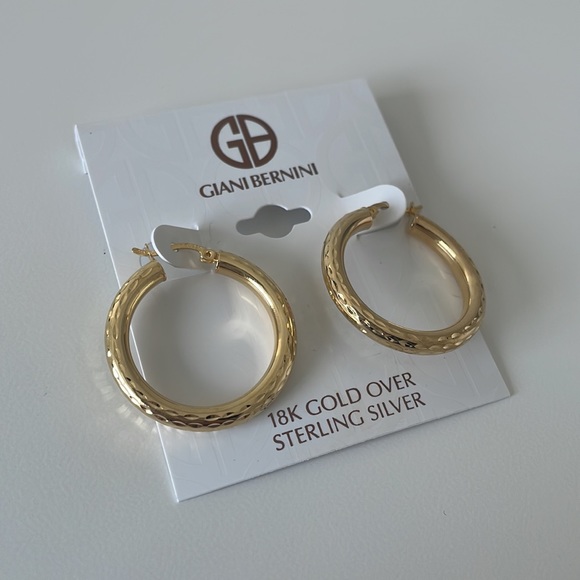 Giani Bernini 18K Gold over Sterling Silver Textured Tube Small Hoop Earrings - Picture 3 of 4